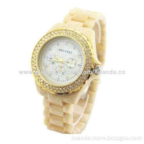 Stone watches, AAA original, CZ stone on watch bezel, high resin case and strapNew